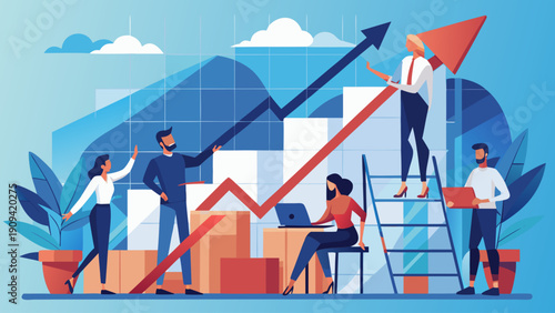 business people on graph