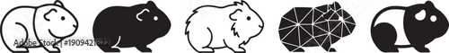 Monochrome guinea pig icons set flat design vector illustration isolated on white background