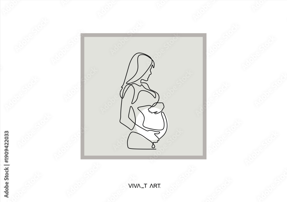 Fototapeta premium Beautiful pregnant Woman in one continuous line drawing. Healthy pregnancy and birth baby symbol in simple linear style. Concept for Happy Mother day banner. Editable stroke.