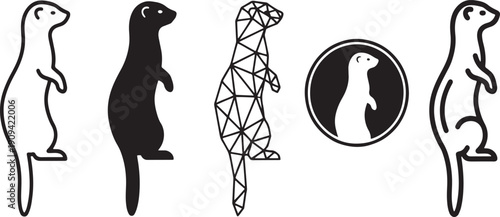 Ferret icons set in flat design vector illustration, playful cartoon animals, isolated scalable graphics for web and print