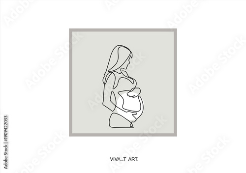 Beautiful pregnant Woman in one continuous line drawing. Healthy pregnancy and birth baby symbol in simple linear style. Concept for Happy Mother day banner. Editable stroke.