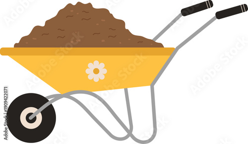 Wheelbarrow with soil isolated. Vector flat illustration.