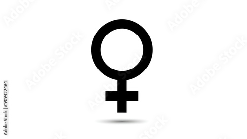 A black female symbol on a white background with shadow