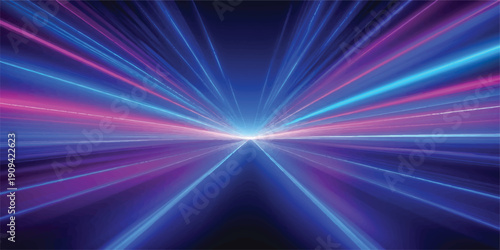 Glowing abstract blue and purple background design featuring a bright laser burst of light and energy rays in a shiny disco motion pattern