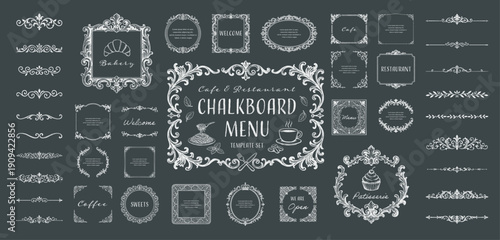 Chalkboard Menu Frame & Label Set - Hand Drawn Vintage Cafe Ornaments and Borders
