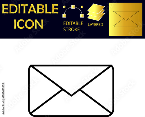 Mail Envelope Icon – Editable Stroke Line Vector for Email, Message and UI Design