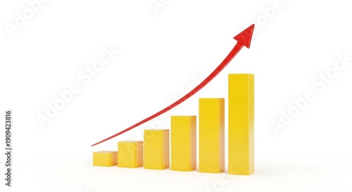 Free Download 3D render yellow bar chart with red upward arrow, growth graph, business success concept isolated on white - GFXLoad