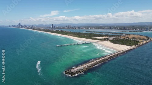 Aerial drone video of the spit, Gold Coast