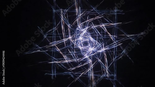 Abstract Light Constructs Focus on glowing, three-dimensional geometric structures formed purely from light trails.