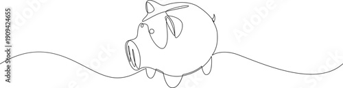 Continuous one line drawing of piggy bank. Financial, investment and money savings concept. Minimal style simple vector illustration.