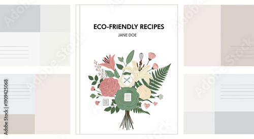 Eco-Friendly Recipes Book Cover with Botanical Floral Illustration