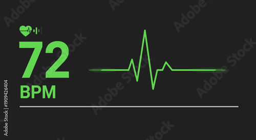 Heart Rate Monitor Display with ECG Waveform.