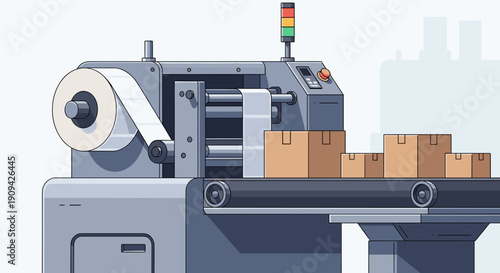 Industrial Packaging Machine Wrapping Cardboard Boxes.