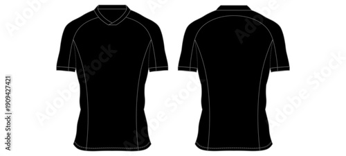 Black Short Sleeve T Shirt Front and Back View Vector Mockup