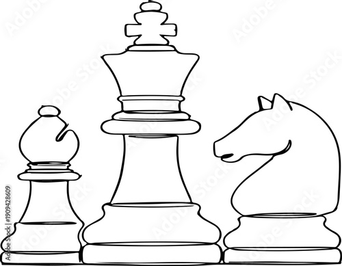 Black and white chess set with black queen vector illustration