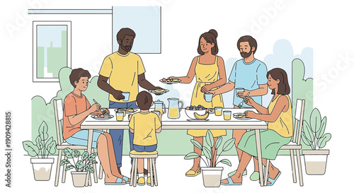 Family Gathering: Diverse People Enjoying Outdoor Meal Together