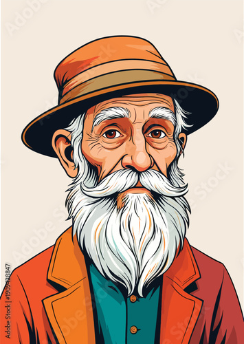 067-08-Senior man cartoon illustration showing wisdom and experience on a light background