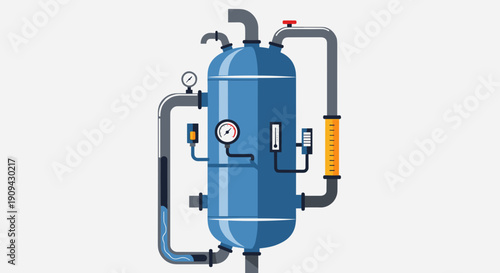 Blue Compressed Air Tank with Piping System.