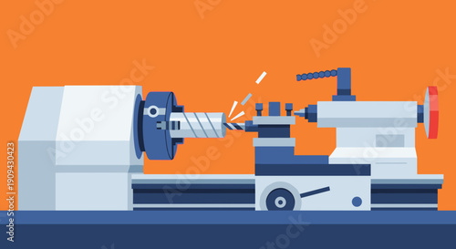 CNC Lathe Machine Cutting Metal Part.