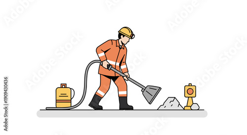 Construction Worker Operating Vacuum Cleaner.