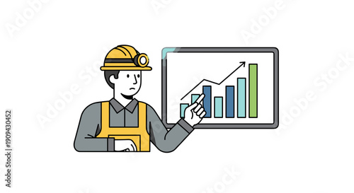 Construction Worker Presenting Business Growth Chart.