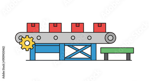 Conveyor Belt System with Red Containers.