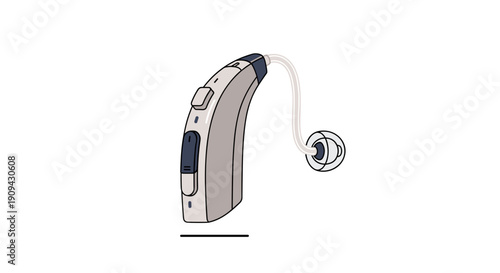 Hearing Aid Device with Earpiece Illustration.