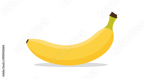 A flat vector graphic illustration of a bright yellow banana on a white background. Ideal for food-related websites, recipes, educational materials, or children's content.