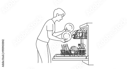 Man Standing Near Open Kitchen Cabinet.