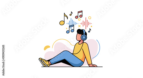 Woman Listening to Music with Headphones.