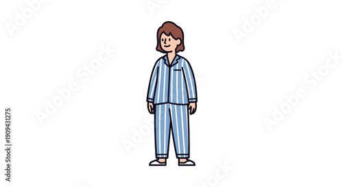 Woman Wearing Striped Pajamas Standing Alone.