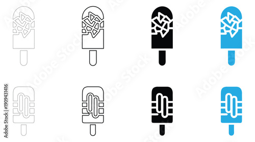 popsicle icon vector set, popsicle symbol icon vector, silhouette and line art illustration