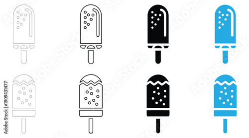 popsicle icon vector set, popsicle symbol icon vector, silhouette and line art illustration