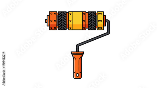 Stylized, vector-style depiction of a paint roller on white background