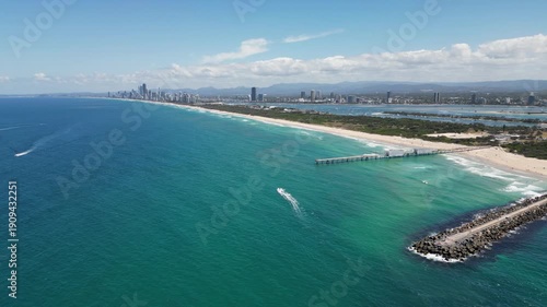 Aerial drone video of the spit, Gold Coast