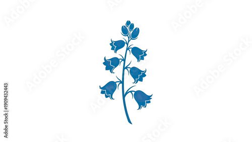 Silhouette of a flowering plant with bell-shaped blooms in blue against a white background