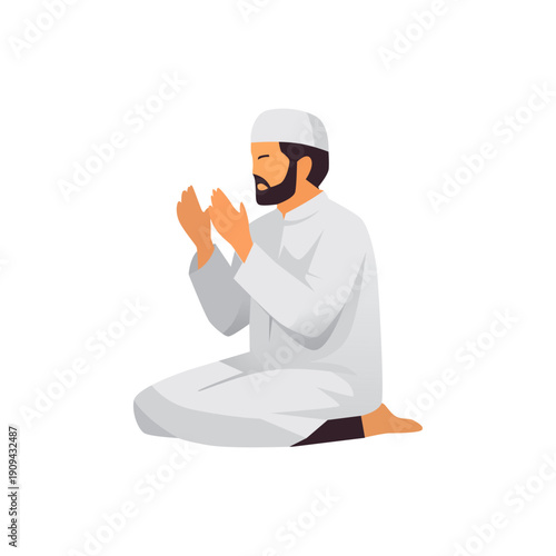 Muslim Man Praying During Ramadan Islamic Flat Illustration