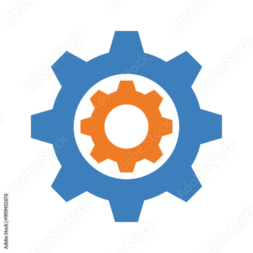 Graphic of two gear shapes nested in each other, with different colors