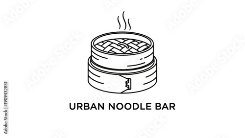 Black line art logo features a steaming bamboo steamer over the words "Urban Noodle Bar.