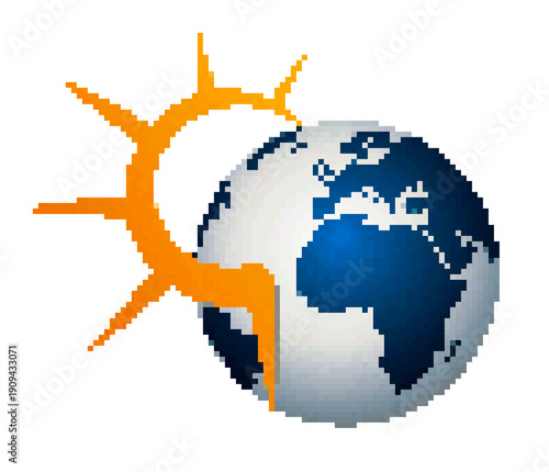 The pixel symbolof  globe with sun.