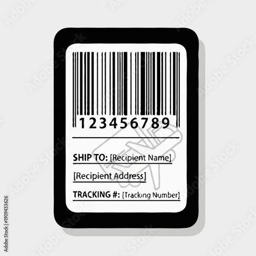 A shipping label with a barcode and recipient information Ilustração vetorial