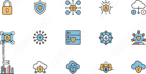 Collection of cloud security, digital privacy, and information technology icons.