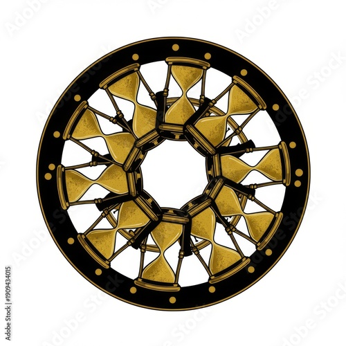 Golden Geometric Circle Design with Radial Symmetry Decorative Shape on White Background