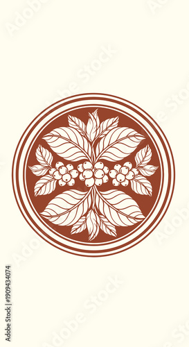 Stylized monochrome coffee plant emblem in oval frame