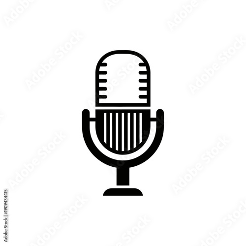 A black and white graphic depiction of a microphone on a white background