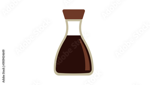 A stylized illustration of a soy sauce bottle, full, with a cap on a white background