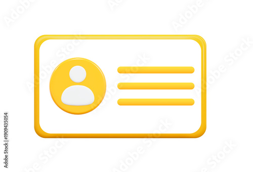 3d yellow id card icon.  Employee's badge with a profile. Stock vector illustration on isolated background.

