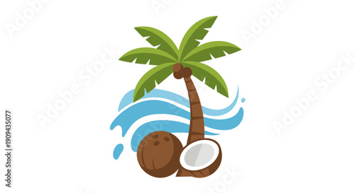 Coconut Palm Tree with Coconuts Illustration.