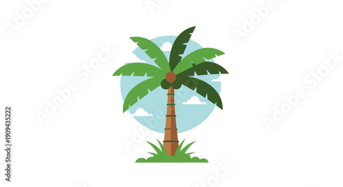 Palm Tree with Green Leaves and Coconuts.