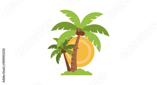 Palm Trees with Orange Sun Behind Them.